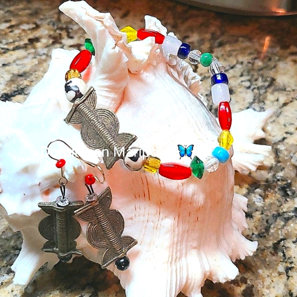 African tribal bracelet and earrings in